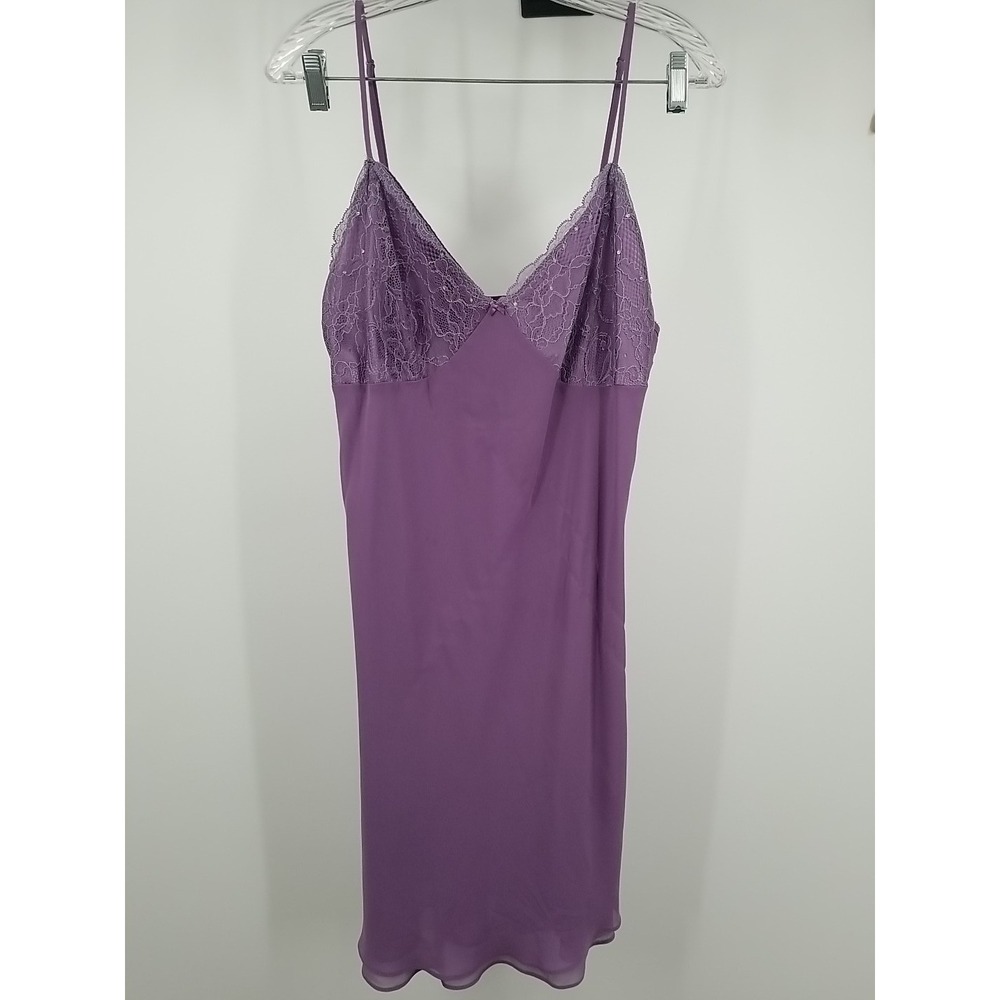 Gilligan & O'Malley Womens Purple Lace Trim Chemise Slipโ Gown Large